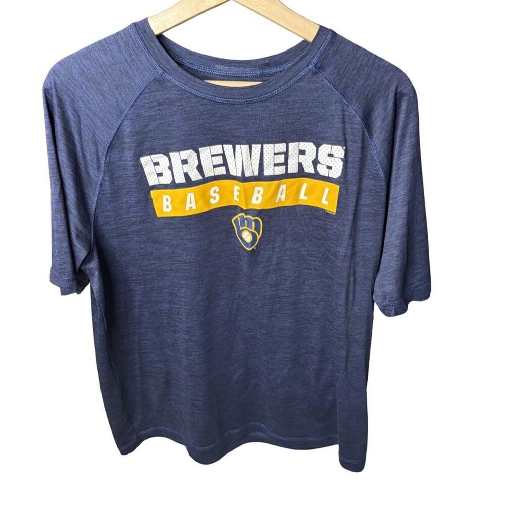 MLB Genuine Merchandise Milwaukee Brewers Performance Shirt Heather Blue L